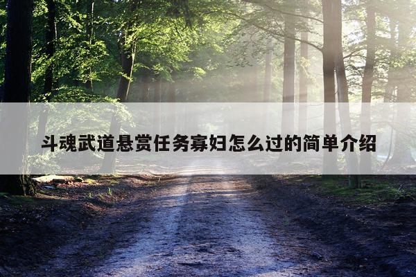 斗魂武道悬赏任务寡妇怎么过的简单介绍