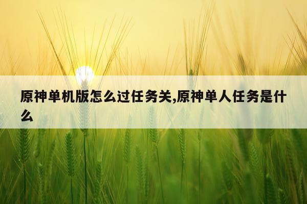 原神单机版怎么过任务关,原神单人任务是什么