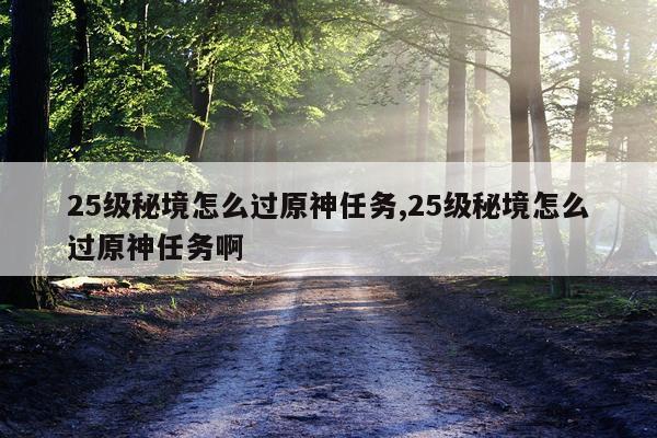 25级秘境怎么过原神任务,25级秘境怎么过原神任务啊